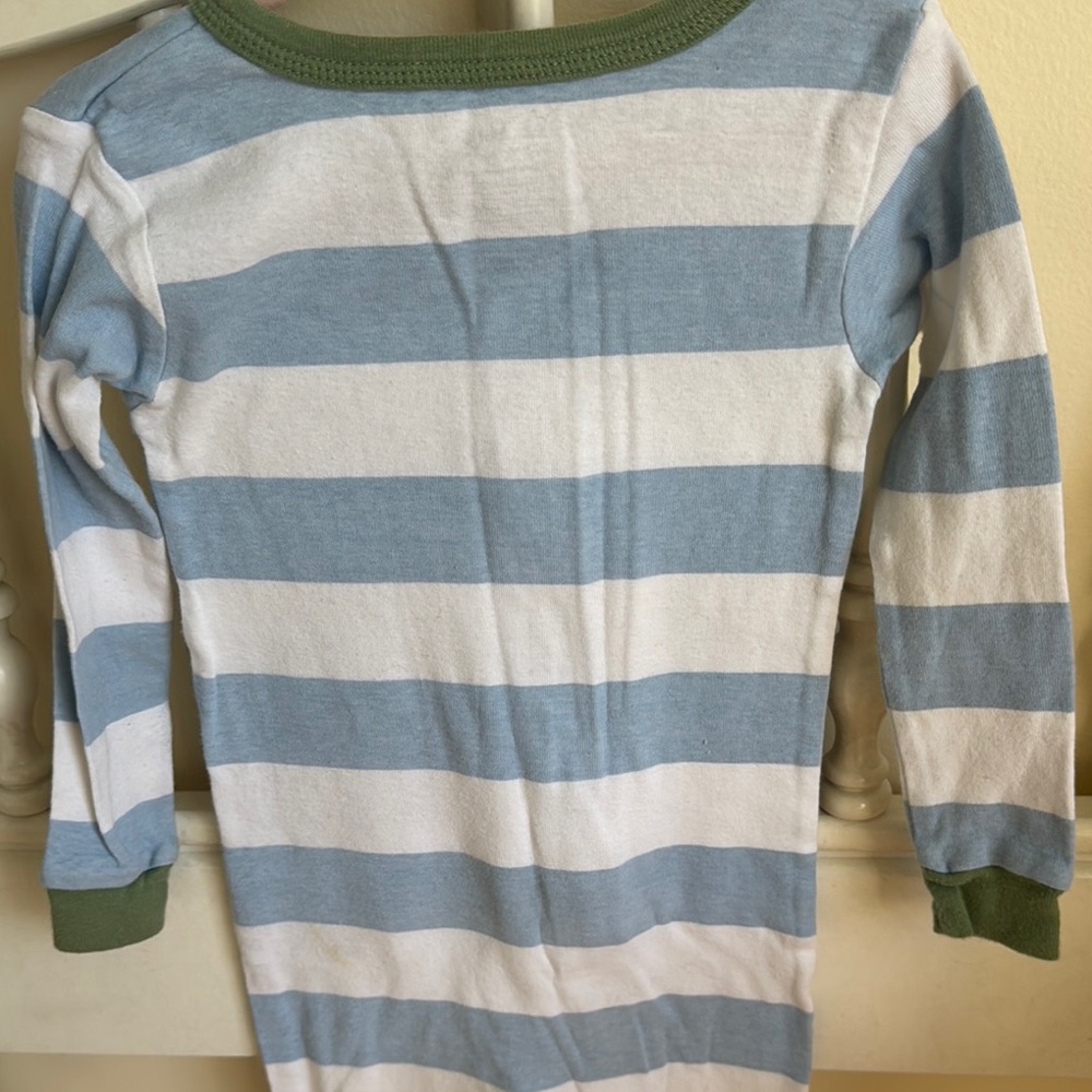 Carters Striped Blue and White Kids One Piece footie pajamas Dinosaur Patch - Picture 5 of 6